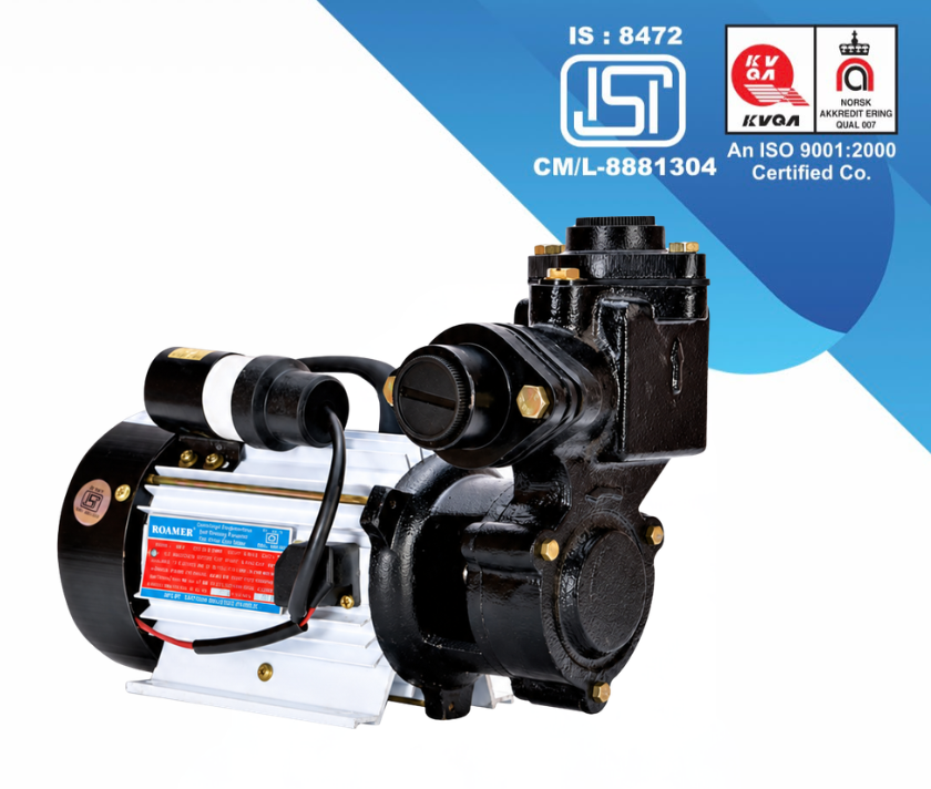 Blue centrifugal water pump with an electric motor